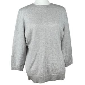 NWT Talbots Cashmere Grey Metallic Sweater SIze L Crew Neck Silver